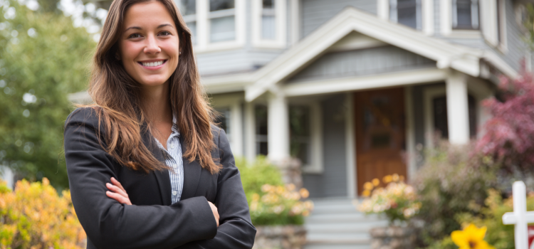 Gary Keller’s 4-Step Real Estate Plan to Increase Your Income A female real estate agent standing with her arms crossed in front of a house