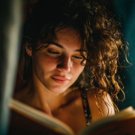 A woman reading a book