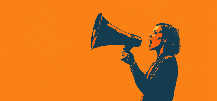 An artistic image of a woman yelling into a megaphone to get a point across