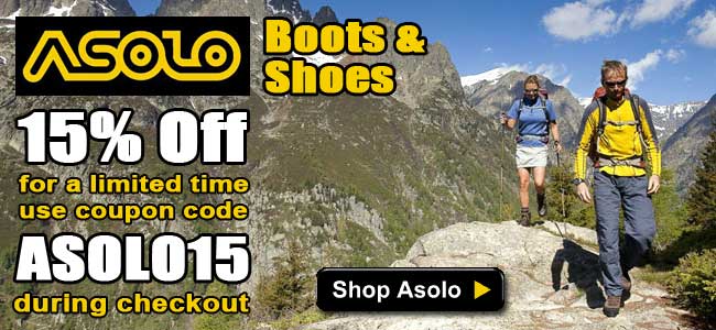 15% Off Asolo Boots & Shoes! Use coupon code ASOLO15 during checkout.