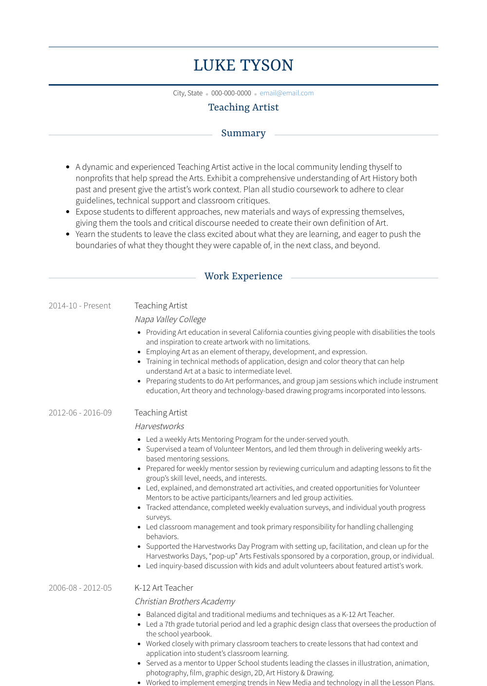 Artist Resume Samples and Templates - Artist Cv Examples Monte 