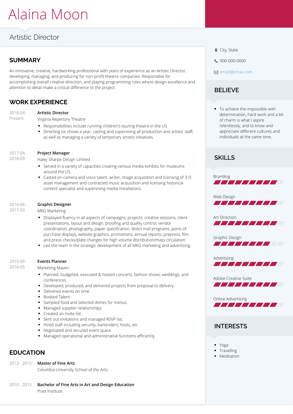 artistic director resume