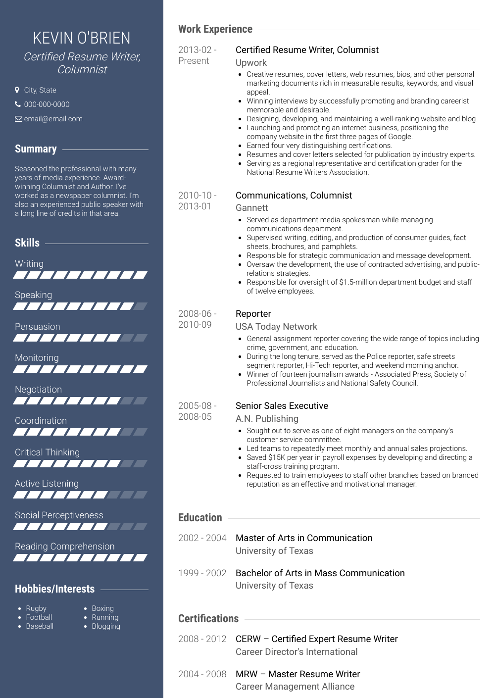 Columnist - Resume Samples and Templates | VisualCV