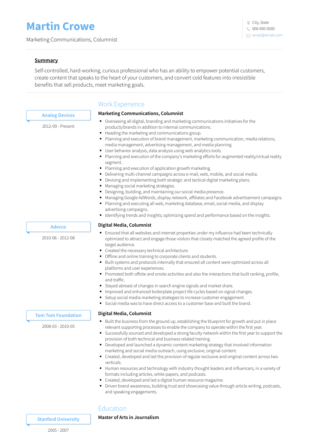 Columnist Resume Samples and Templates VisualCV
