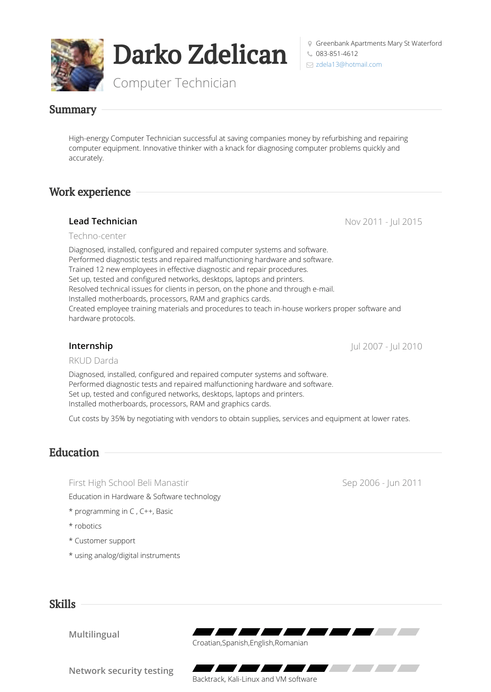 Lead Technician Resume Samples and Templates VisualCV