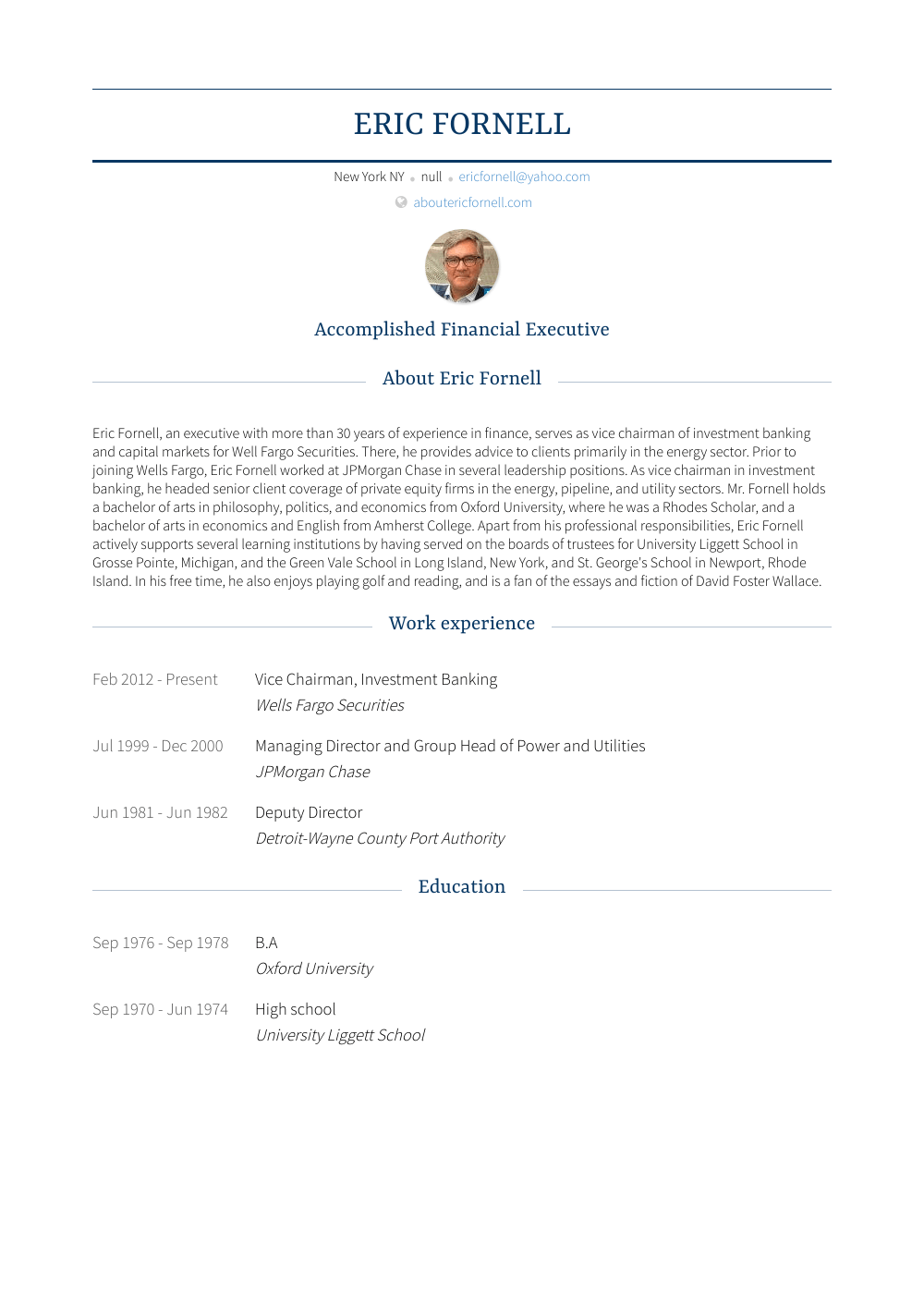 Vice Chairman Resume Samples and Templates VisualCV
