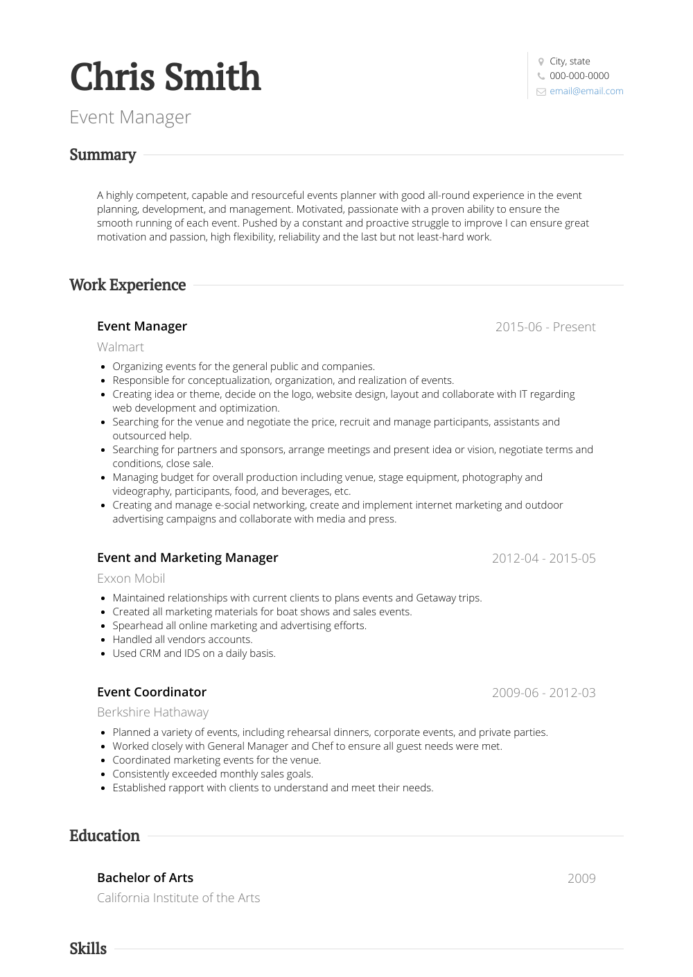 event manager resume samples templates visualcv production manager resume examples