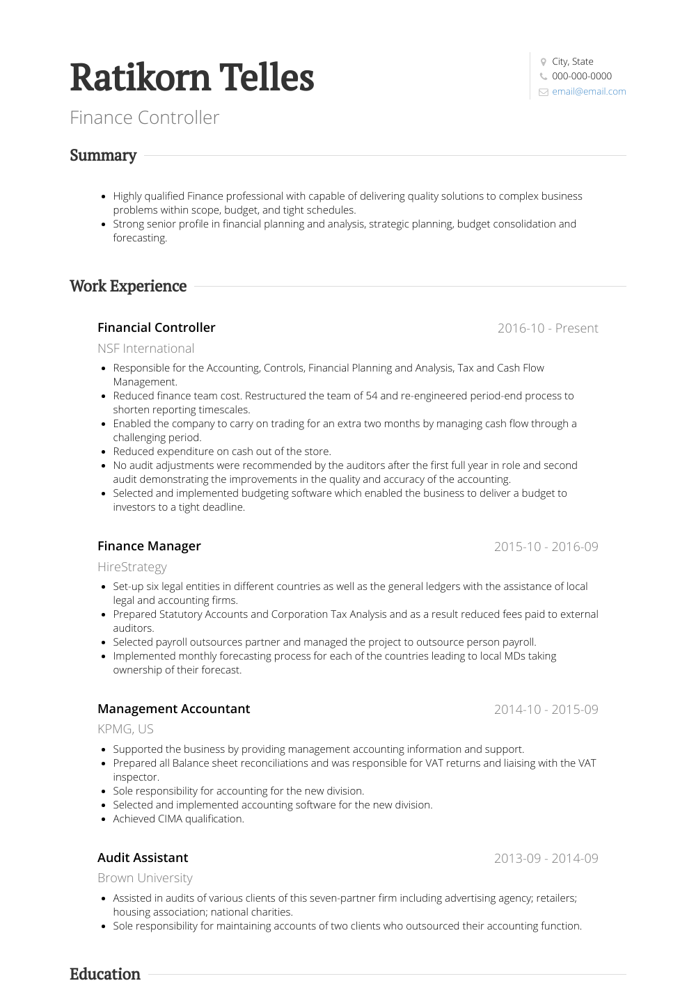 financial controller resume samples templates visualcv resume of financial controller