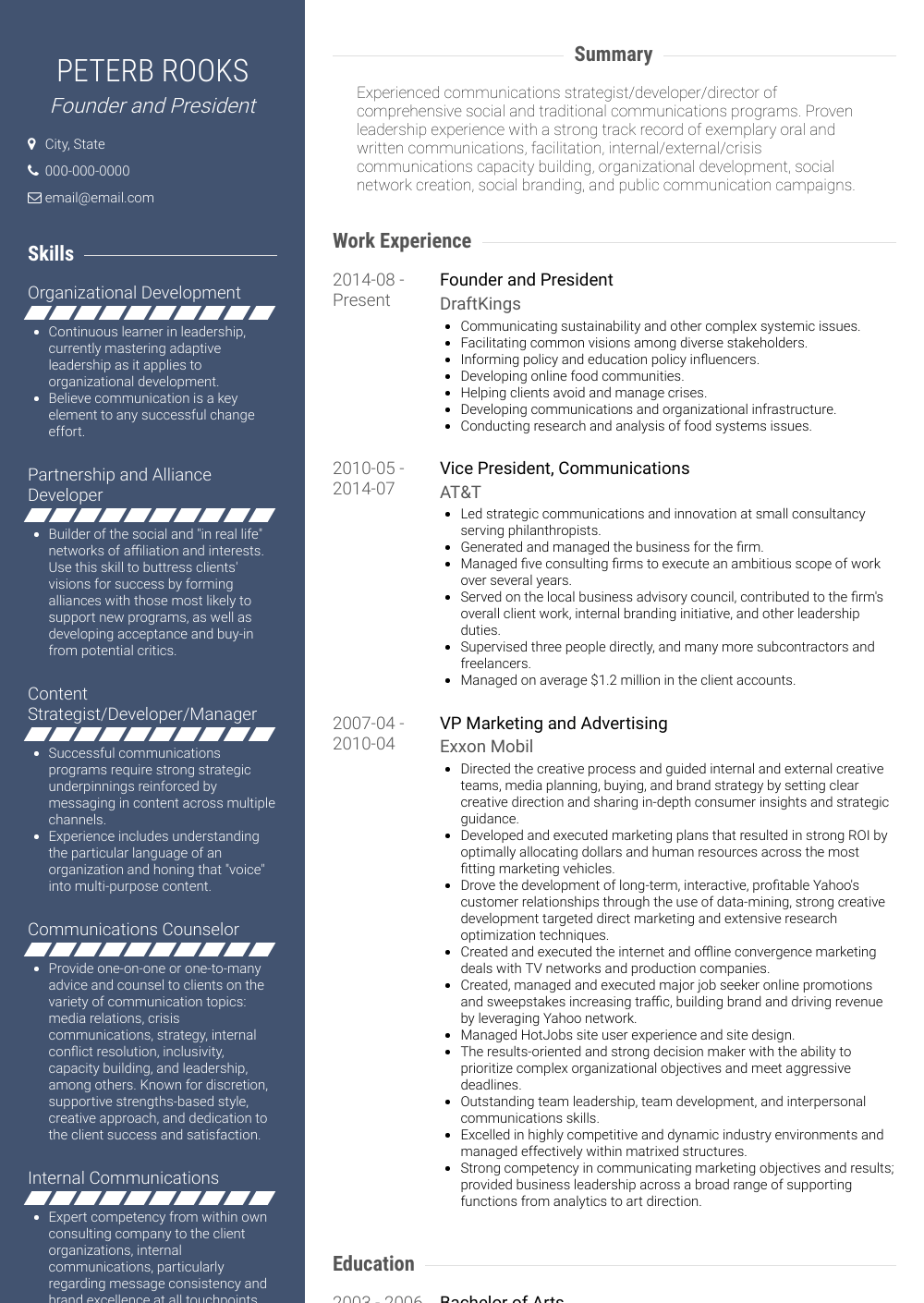 Founder And President Resume - Founder And President Cv Examples Avant 
