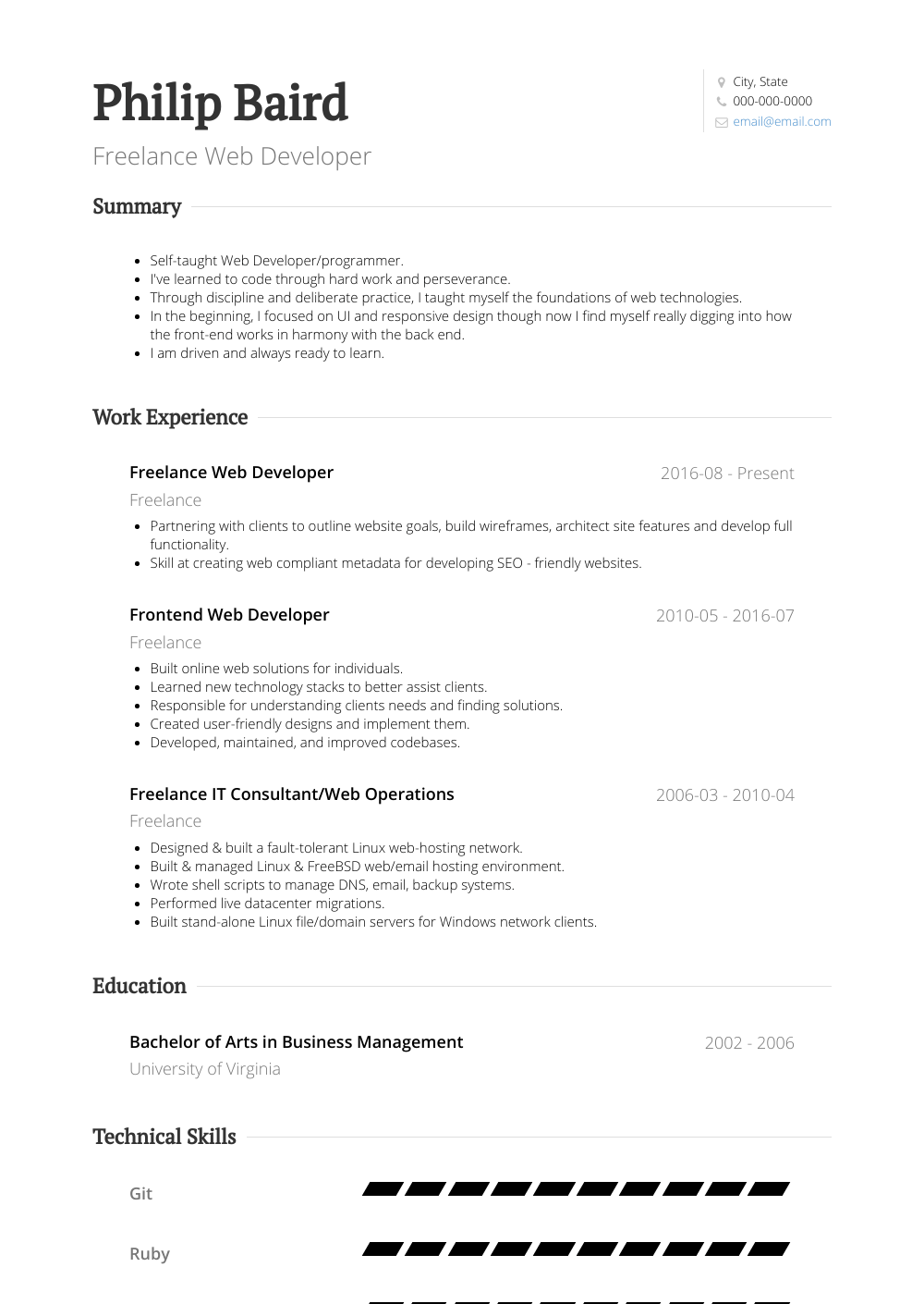 Freelance Web Developer Resume Samples and Templates VisualCV