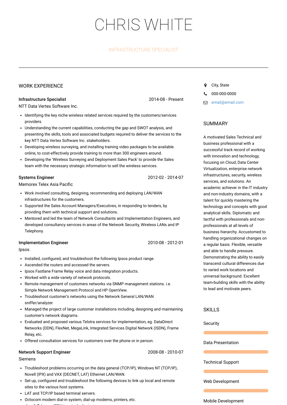 Infrastructure Specialist Resume Samples and Templates VisualCV
