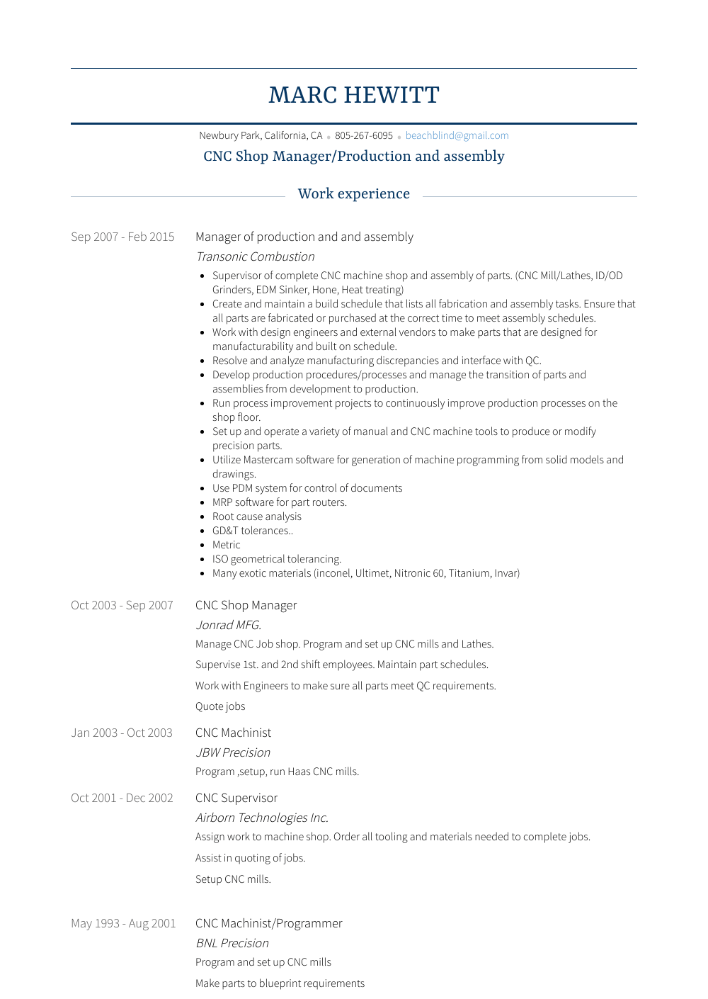 Assembly Resume Samples and Templates VisualCV