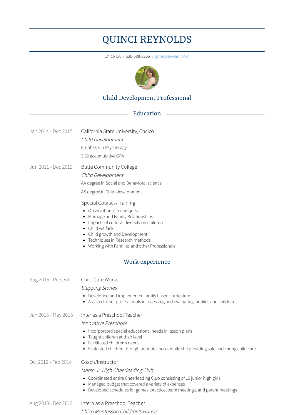 Child Care Worker - Resume Samples and Templates | VisualCV