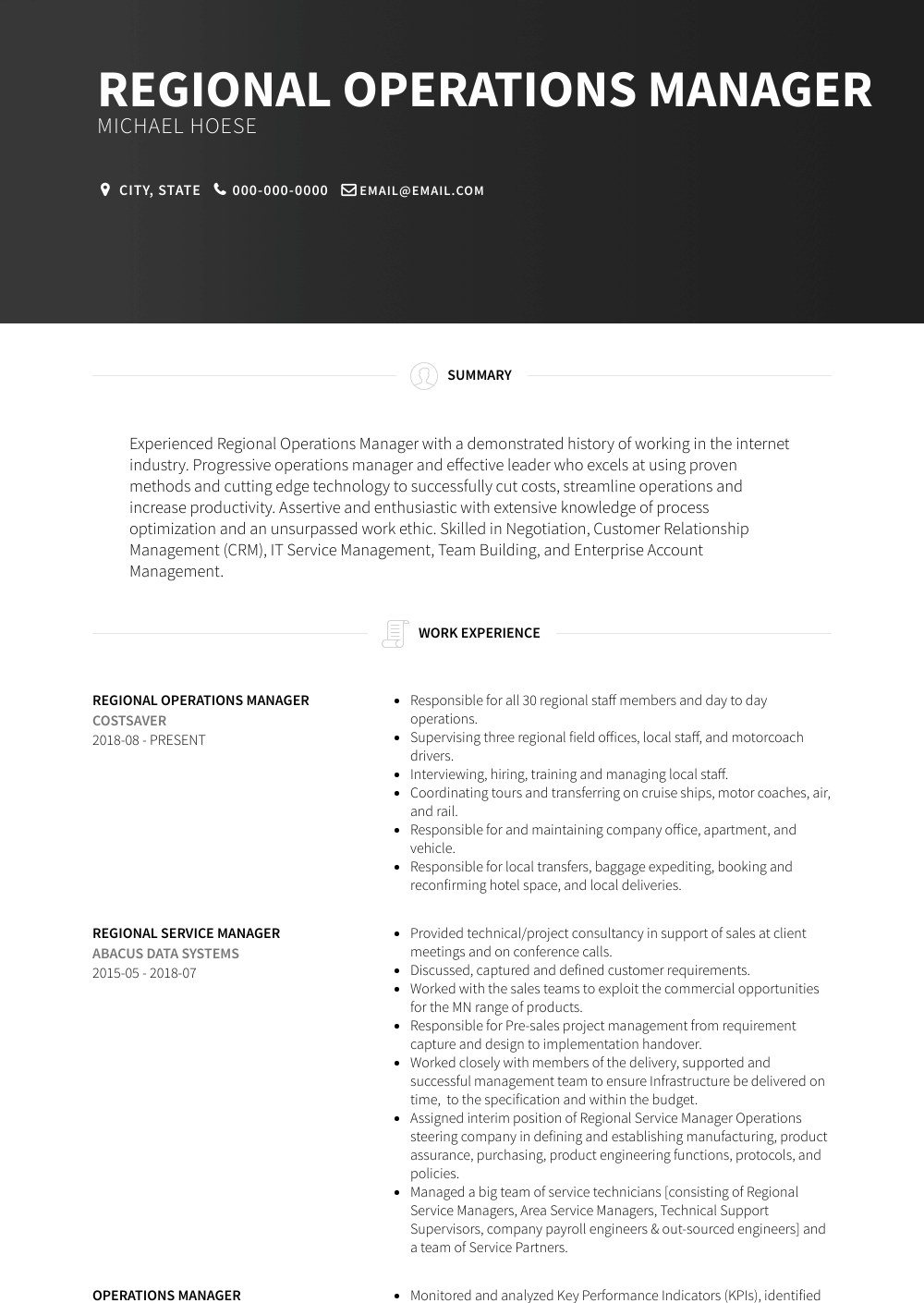 Regional Manager Resume Sample Bing Images