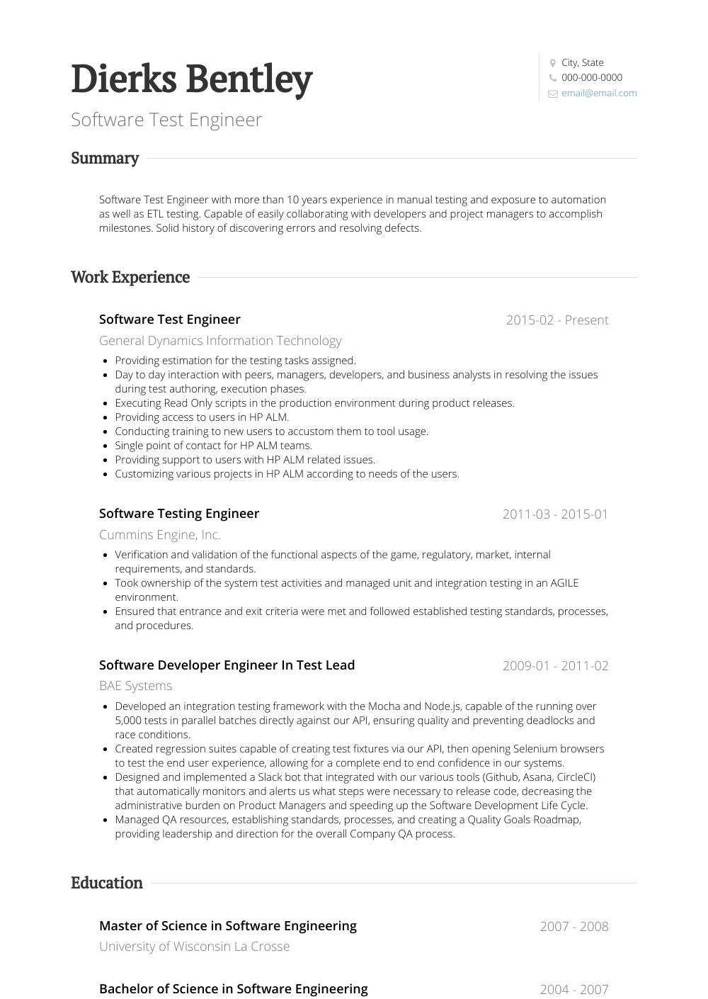 Software Test Engineer - Resume Samples and Templates ...