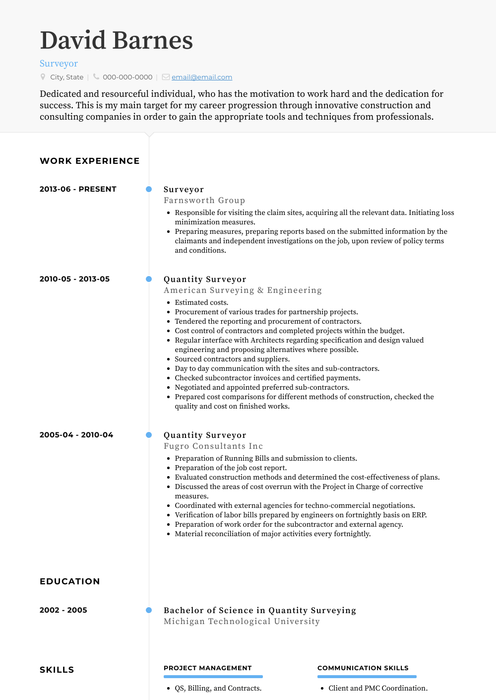 Surveyor Resume Samples And Templates VisualCV