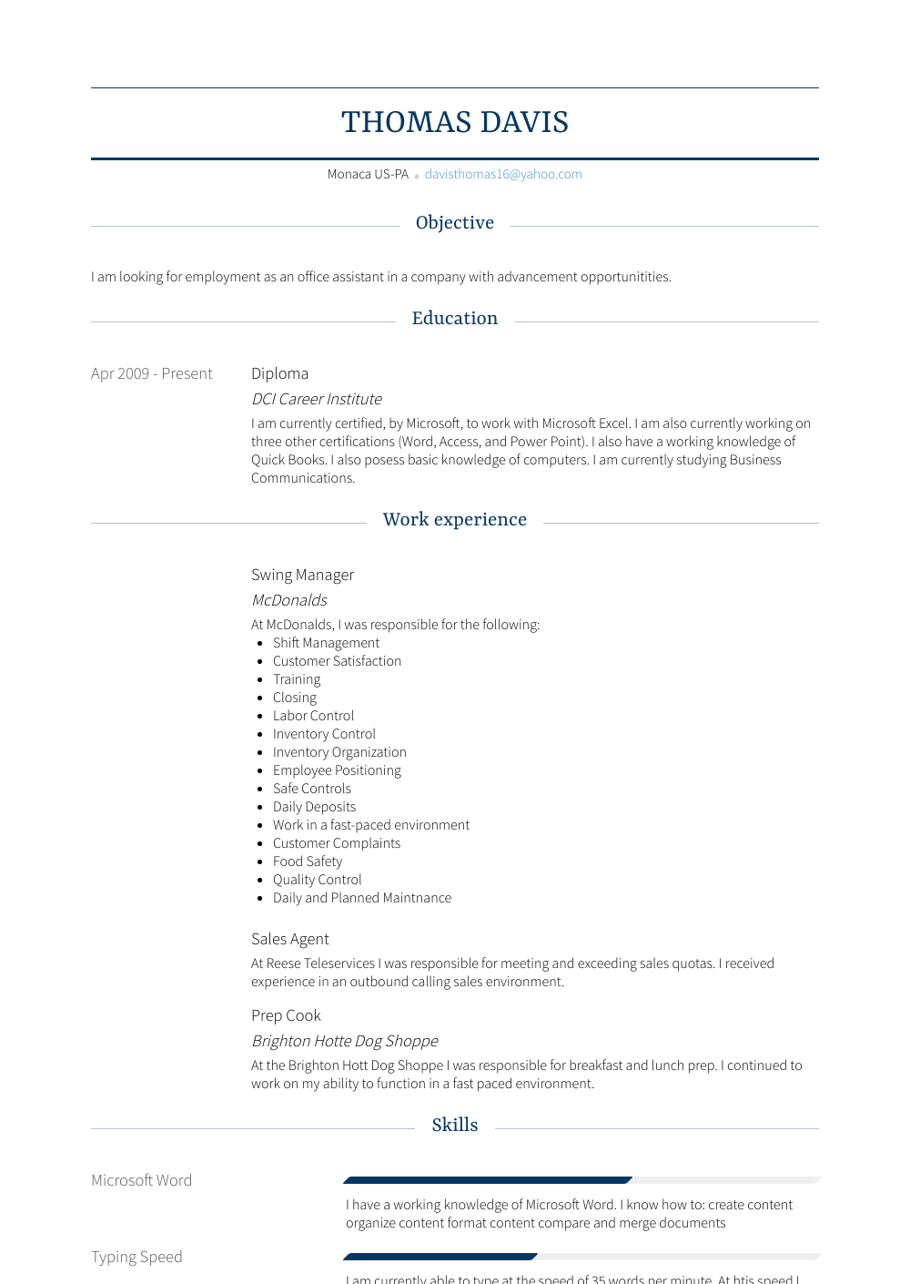 Swing Manager Resume Samples and Templates VisualCV