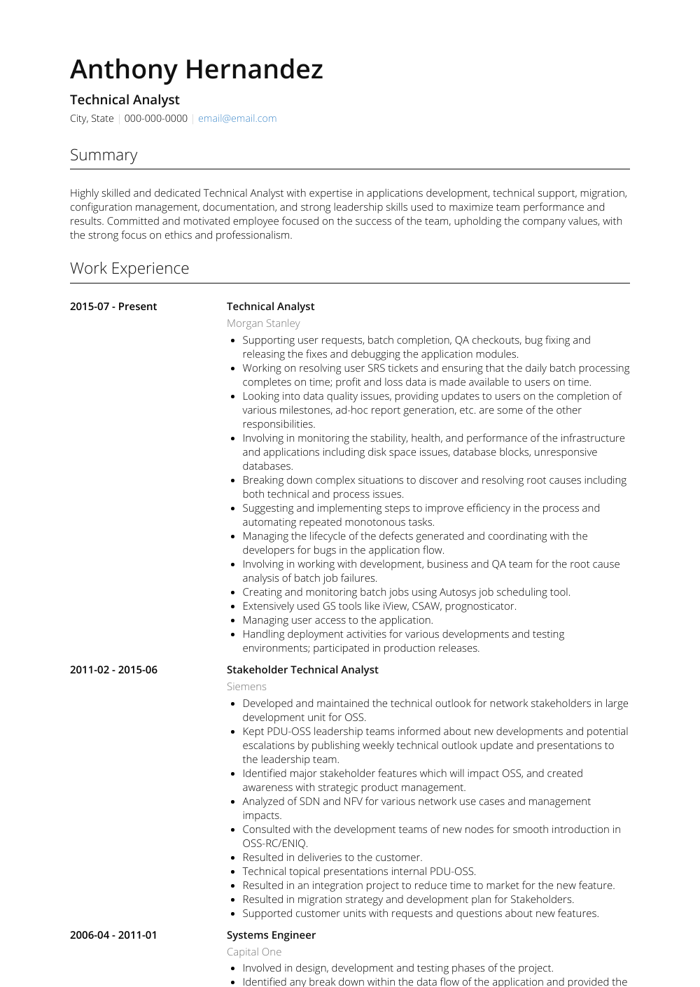 Technical Analyst Resume Samples and Templates VisualCV