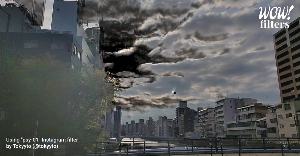 Black energy spreading through the sky, Instagram filter