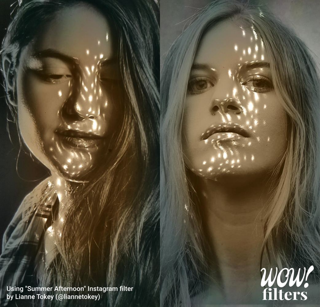 monochromatic images of two women with augmented reality lighting Instagram effect