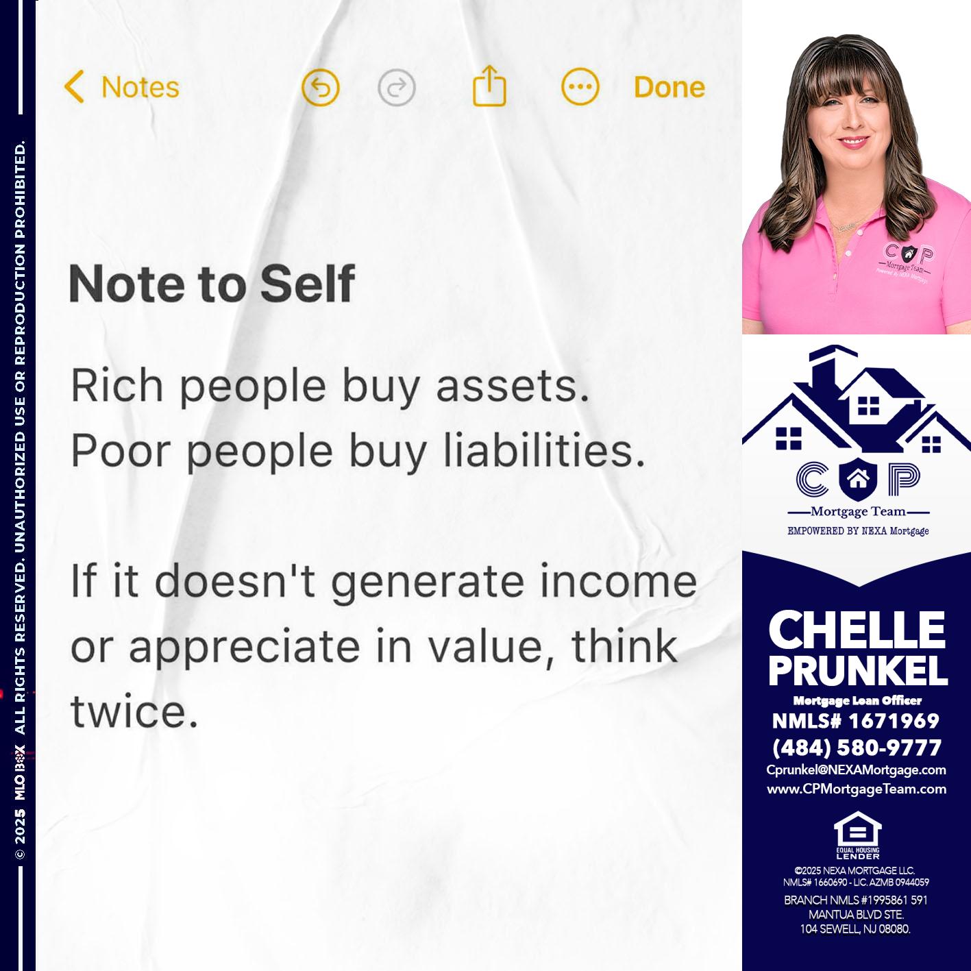 NOTE TO SELF - Chelle Prunkel -Senior Mortgage Loan Officer