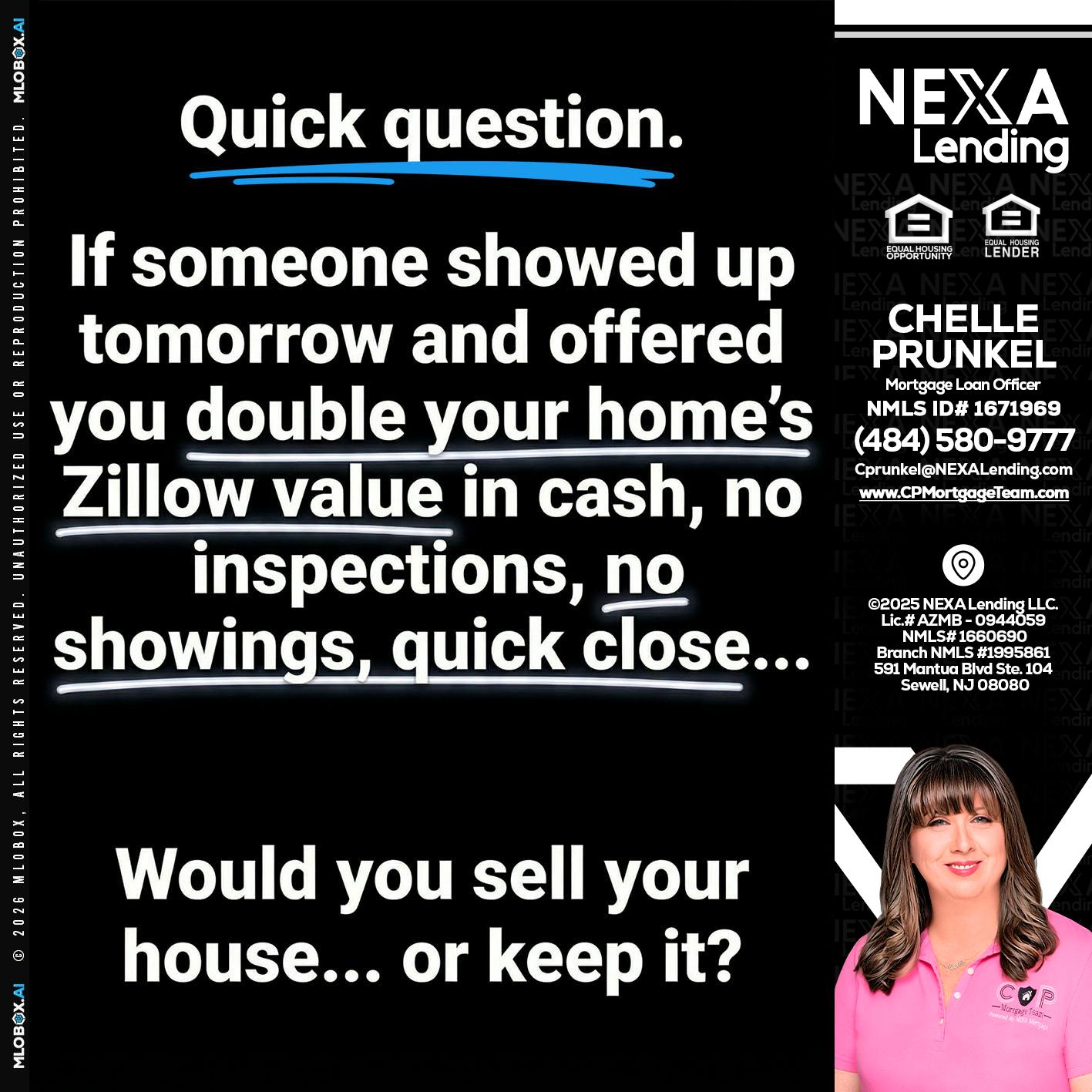 QUICK QUESTION - Chelle Prunkel -Senior Mortgage Loan Officer