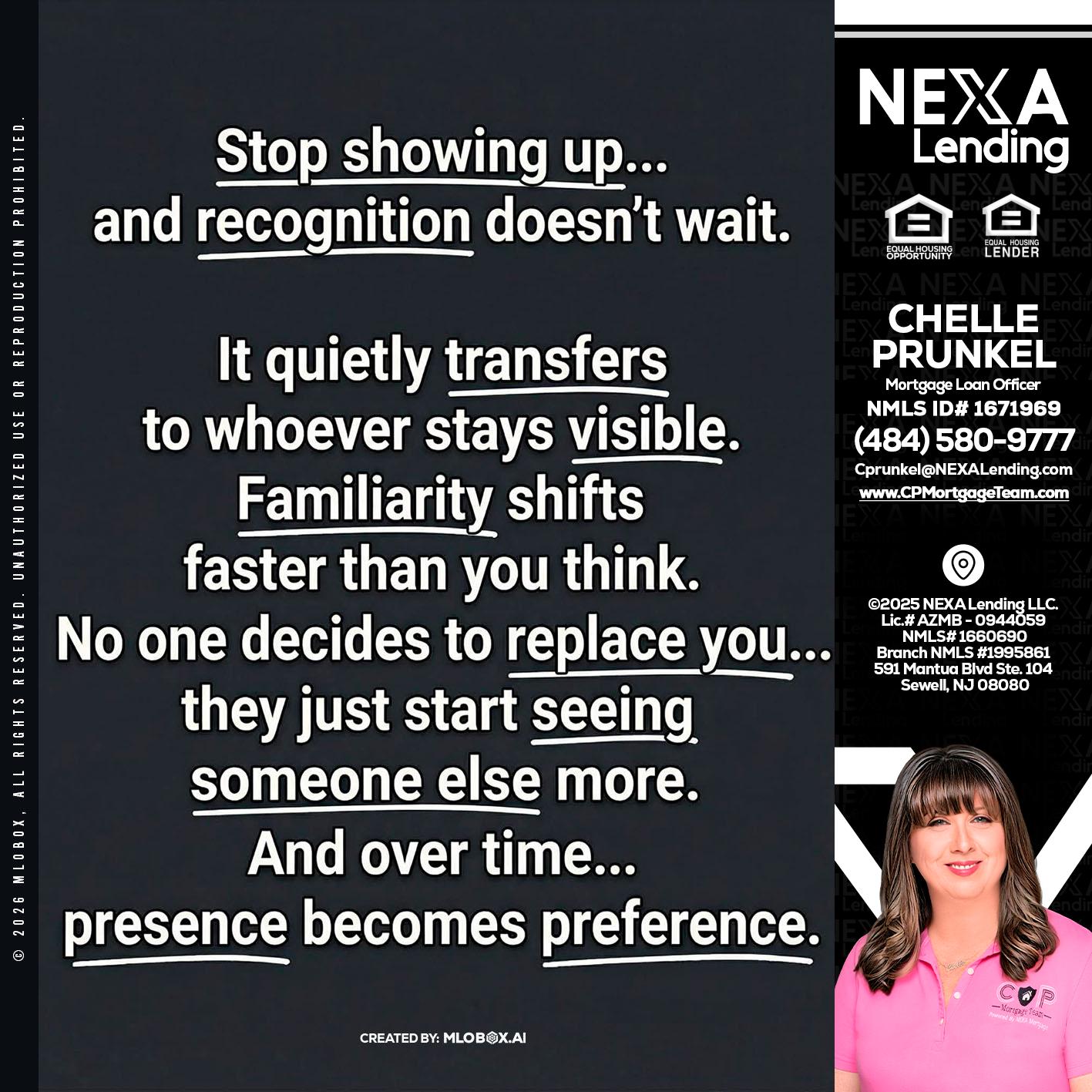 STOP SHOWING - Chelle Prunkel -Senior Mortgage Loan Officer