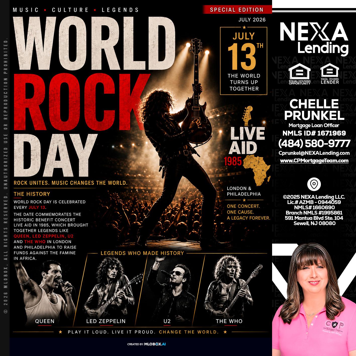 WORLD ROCK MUSIC DAY - Chelle Prunkel -Senior Mortgage Loan Officer