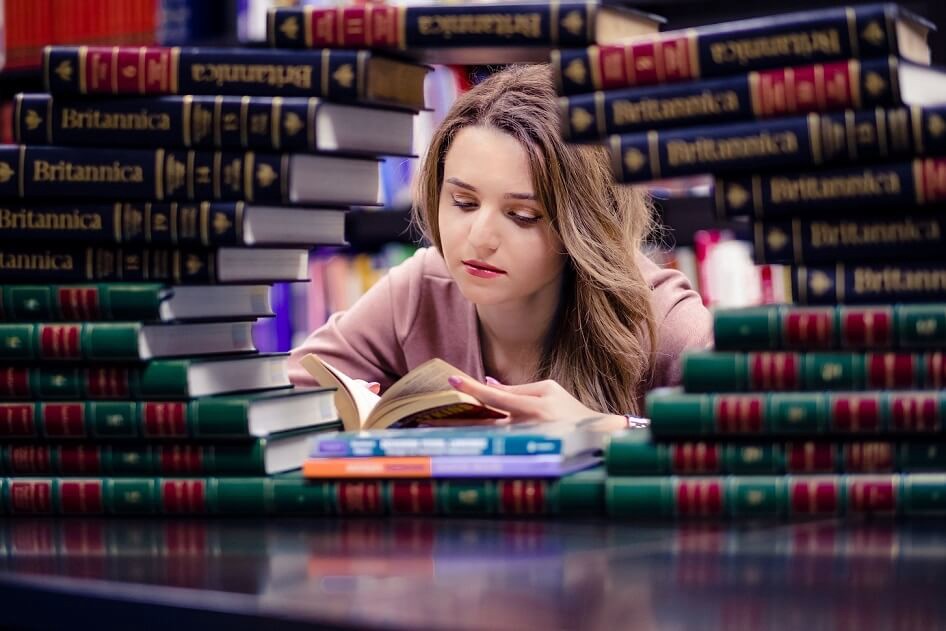 Student sitting in library