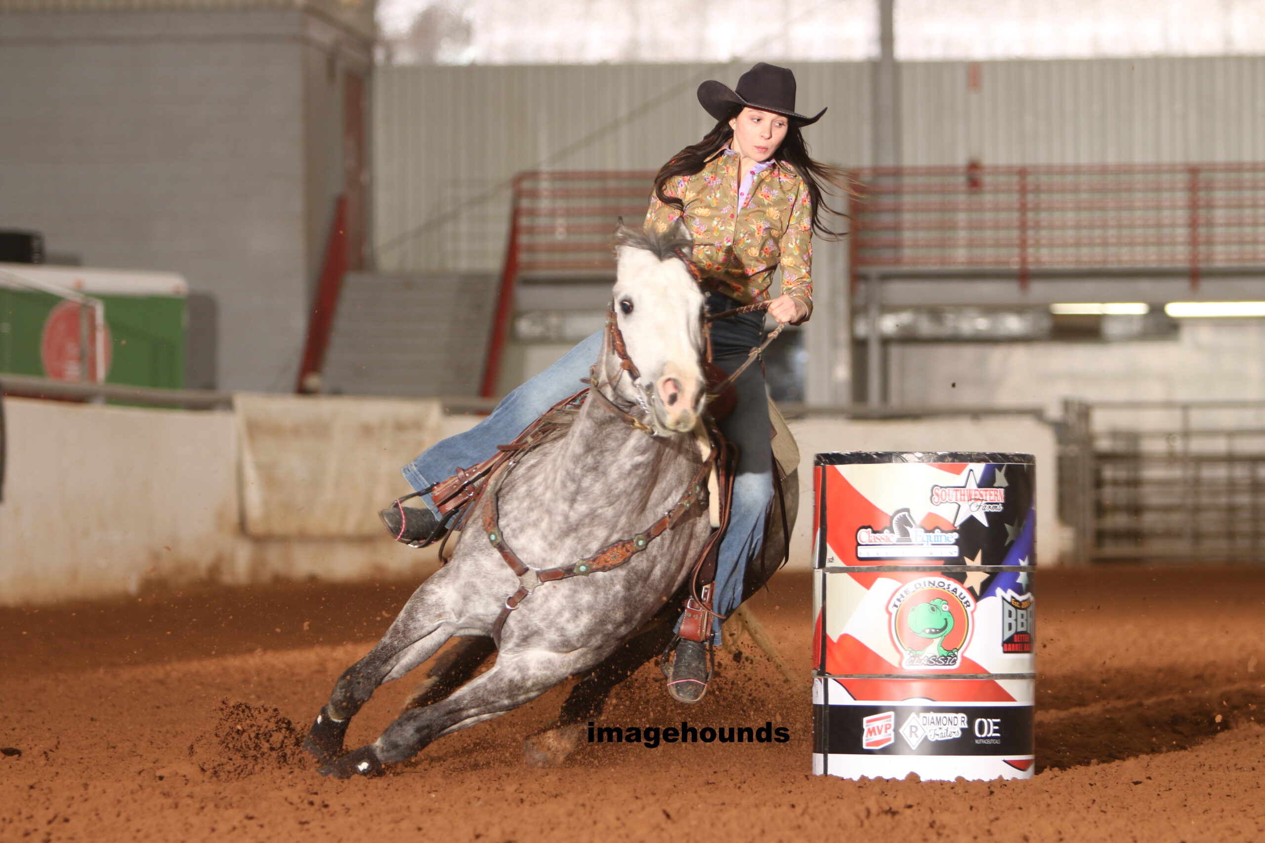 Mallee Jones and Epic Future winning the Richest Dinosaur Classic Futurity in 2023 barrel racing.