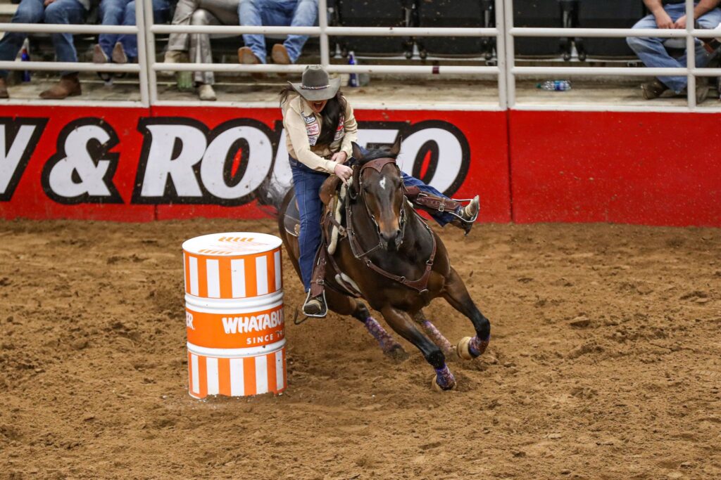 Sharin Hall competes in the barrel racing at San Antonio.
