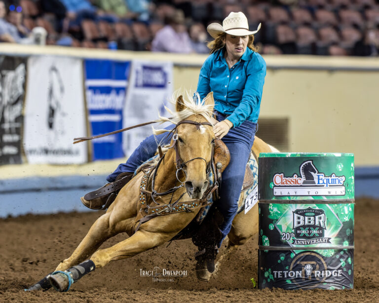 Victoria Procter turns a barrel at the BBR world finals.