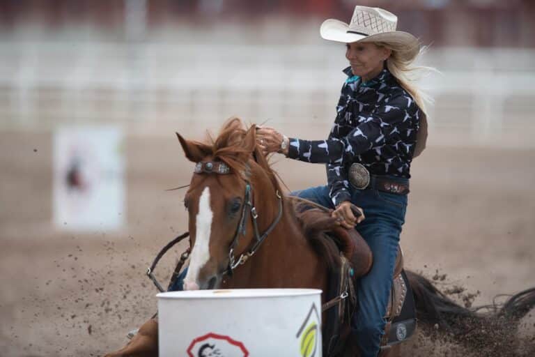 Sue Smith barrel racing at Cheyenne Frontier Days.