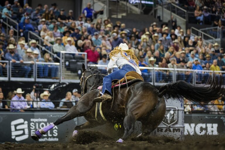 Emily Beisel and Liza barrel racing