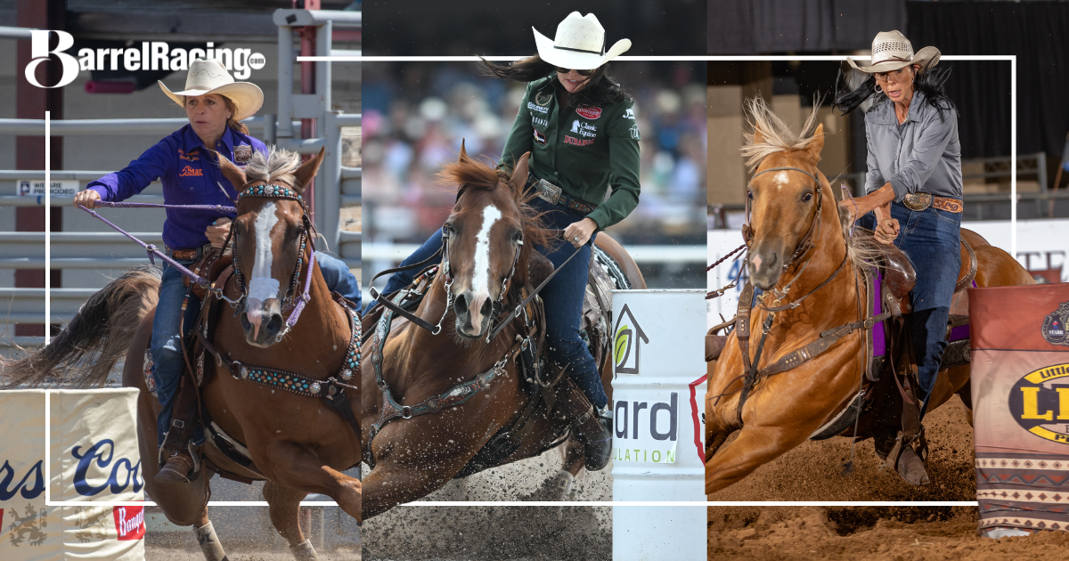 Sioux Falls barrel racing finalists Shelley Morgan, Jordon Briggs and LaTricia Duke