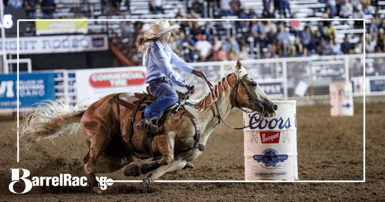 Katelyn Scott turns a barrel on her horse Peanut