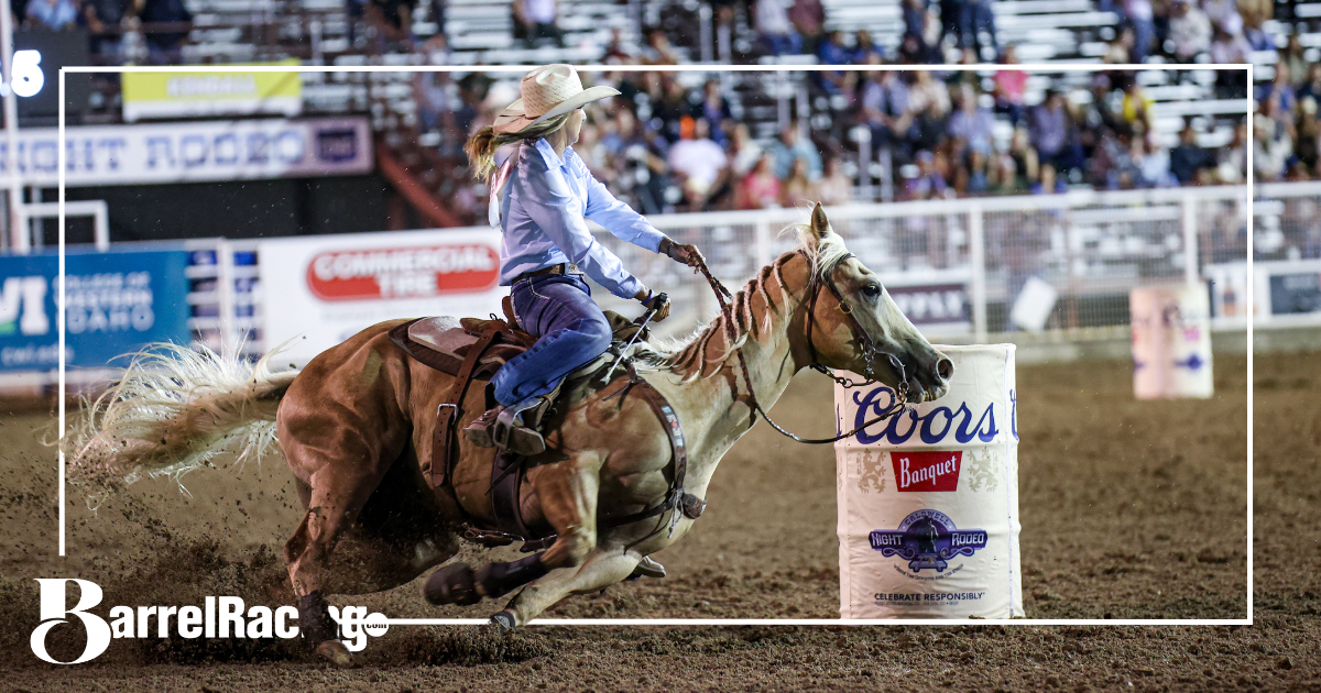 Katelyn Scott turns a barrel on her horse Peanut