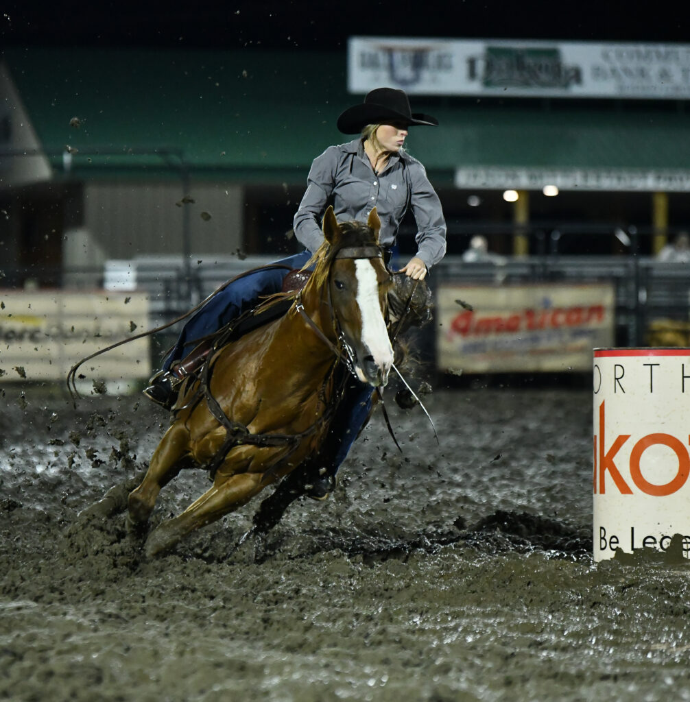 Austyn Tobey barrel racing in Mandan
