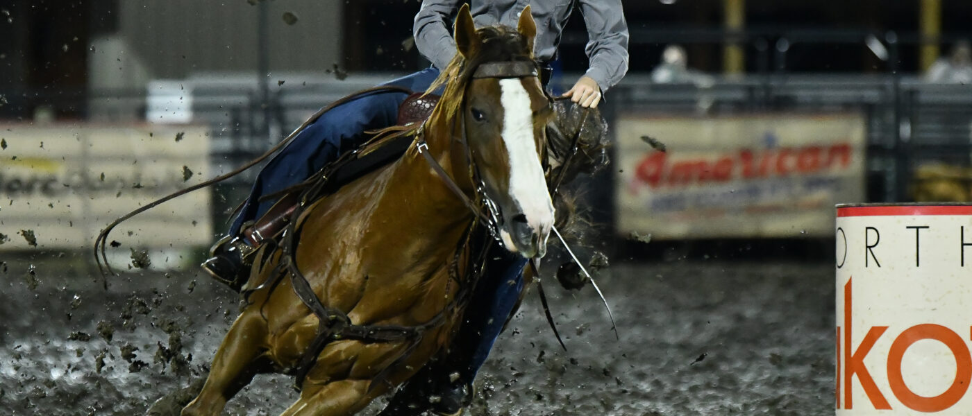 Austyn Tobey barrel racing in Mandan
