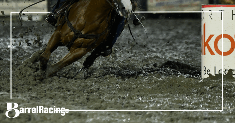 Barrel racing muddy ground with horse's hooves
