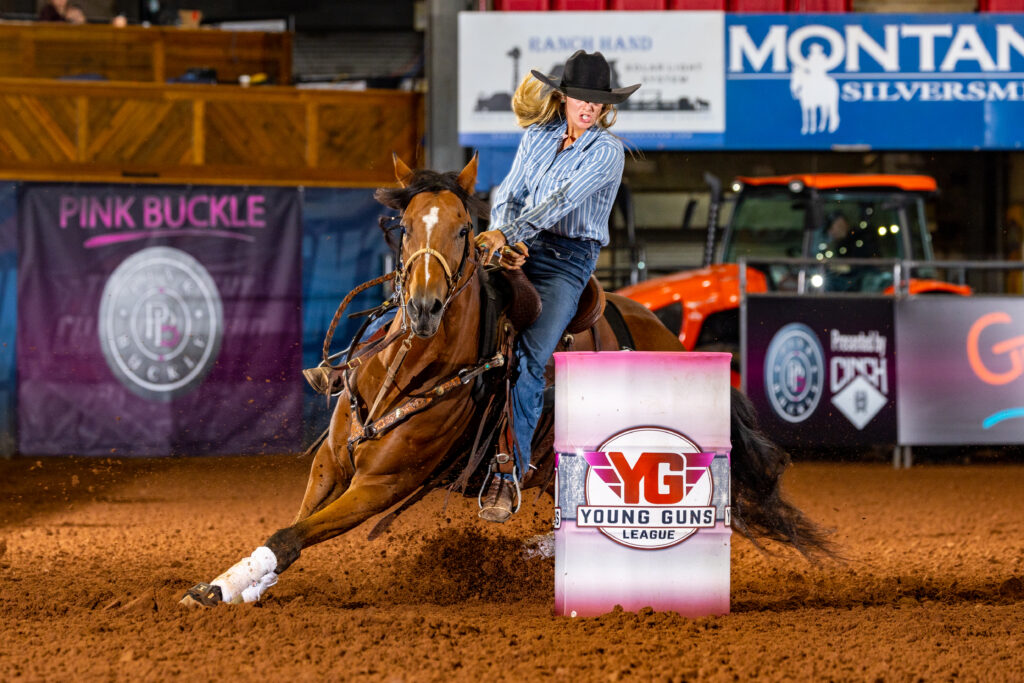 Rylee Elliott Howell turns a barrel on My Guy Wearz Pants