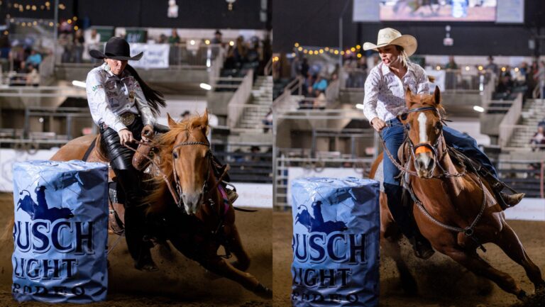 Megan McLeod-Sprauge and "Ticket" (L) topped Round 1 at the Columbia River Circuit Finals while Hailey Garrison and "HeBe" got the average win.