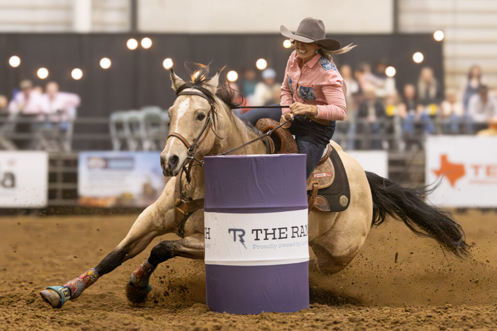Karson Berger barrel racing on Pancake