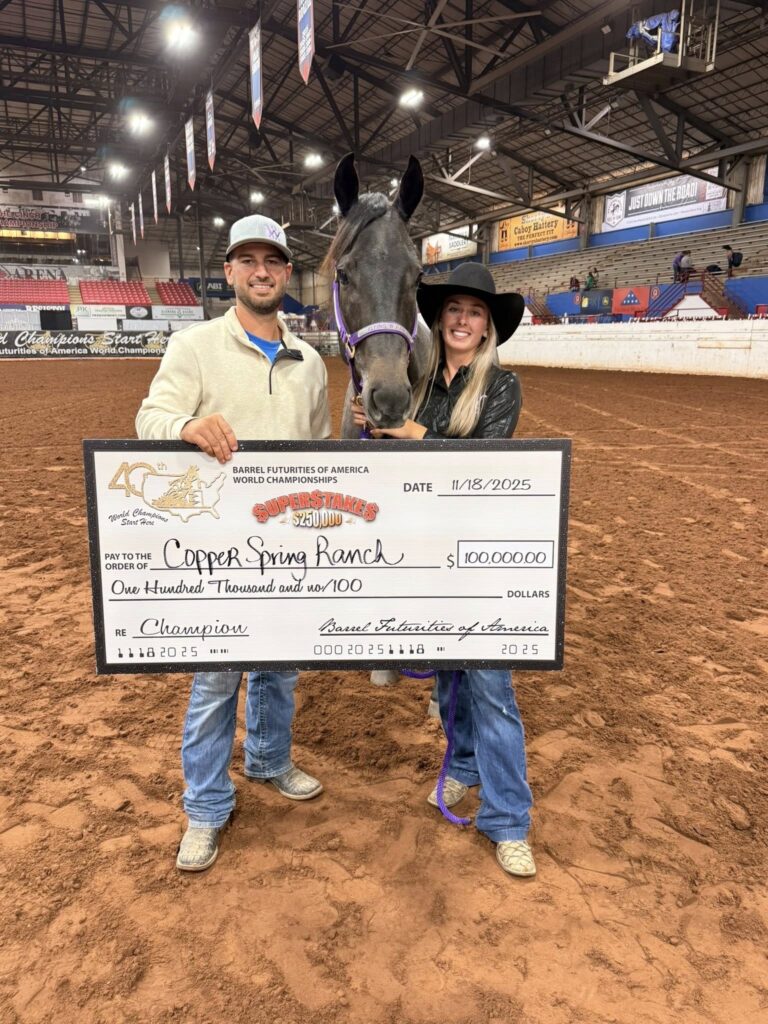 Jordan Harrell poses with BFA winning horse