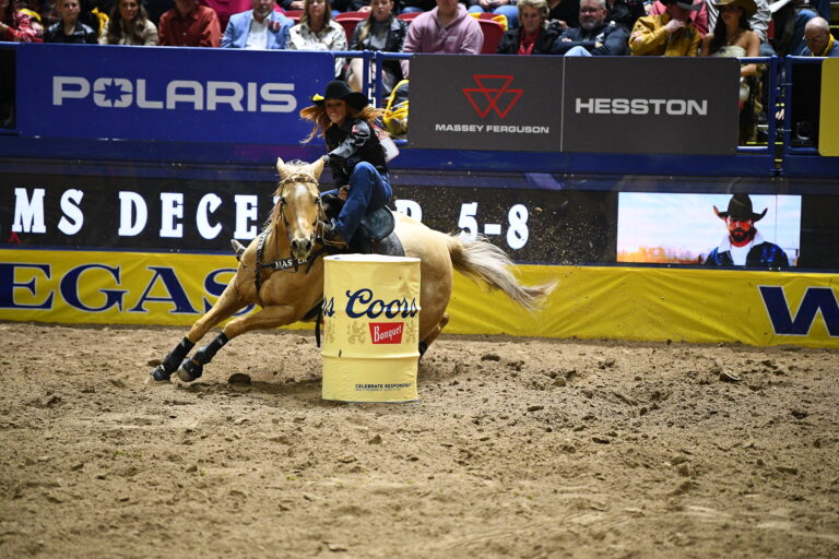 Emily Beisel turns a barrel at the NFR