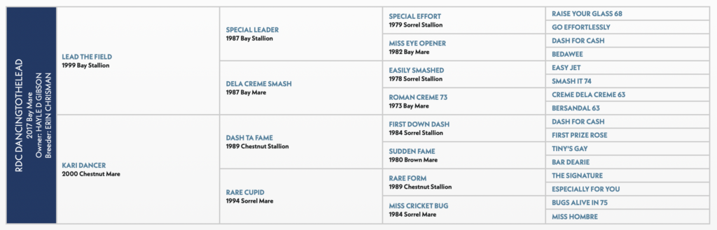 RDC Dancingtothelead pedigree