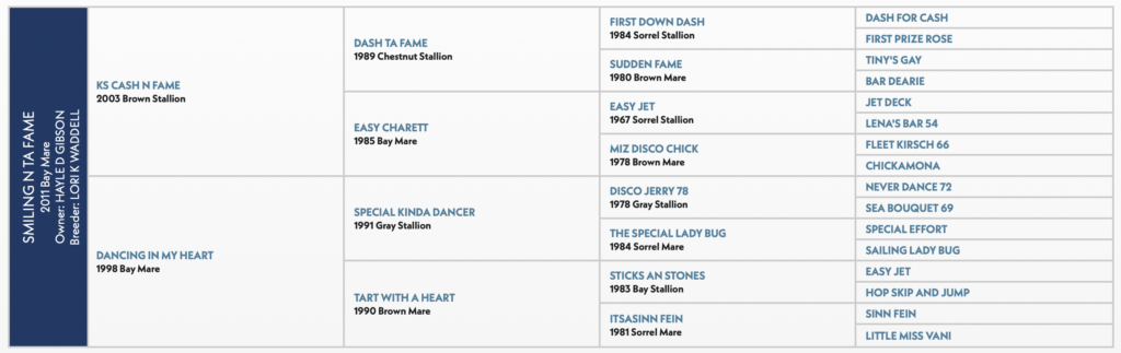 Smiling N Ta Fame pedigree