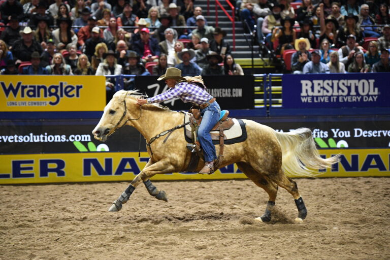 Katelyn Scott and her horse Peanut Seed NFR barrel racing