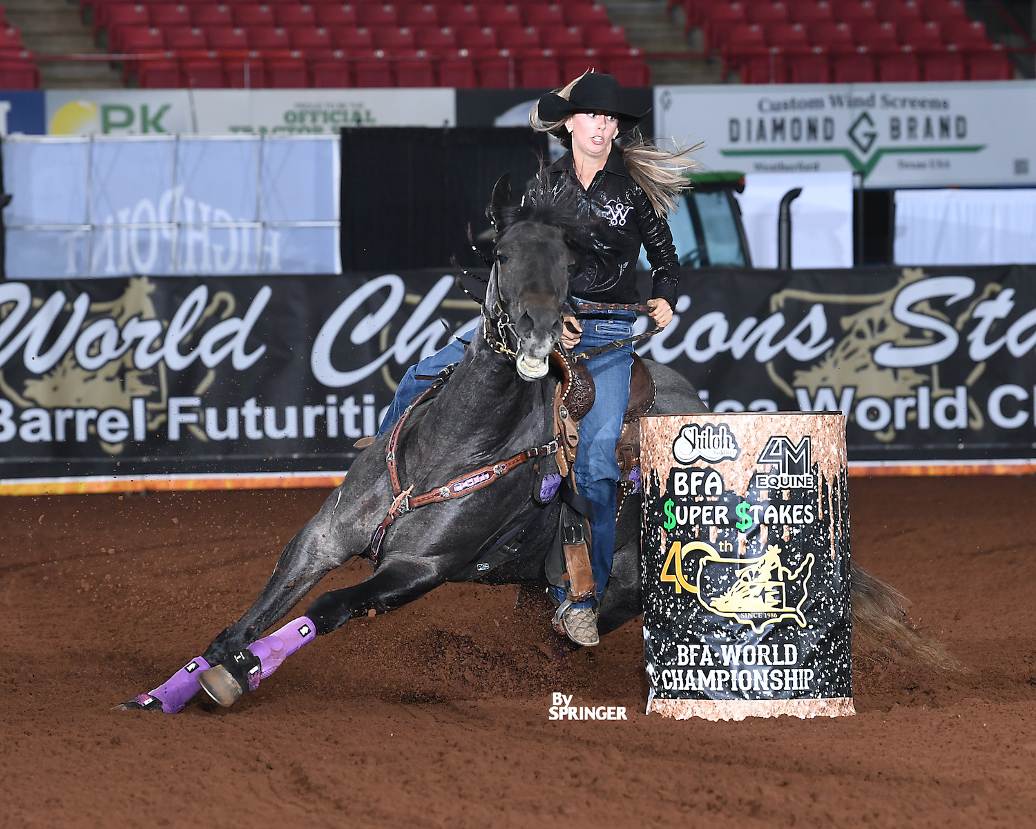 Jordan Harrell and OE Bachelor Pad turn a barrel at BFA SuperStakes