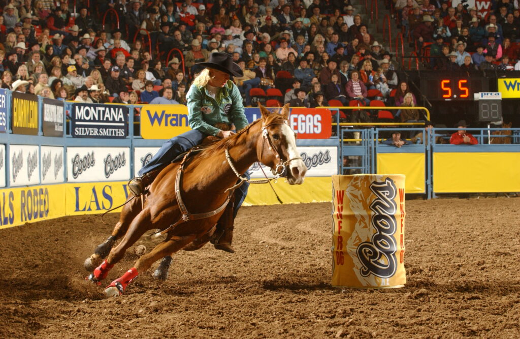 Codi Baucom turns a barrel at the NFR